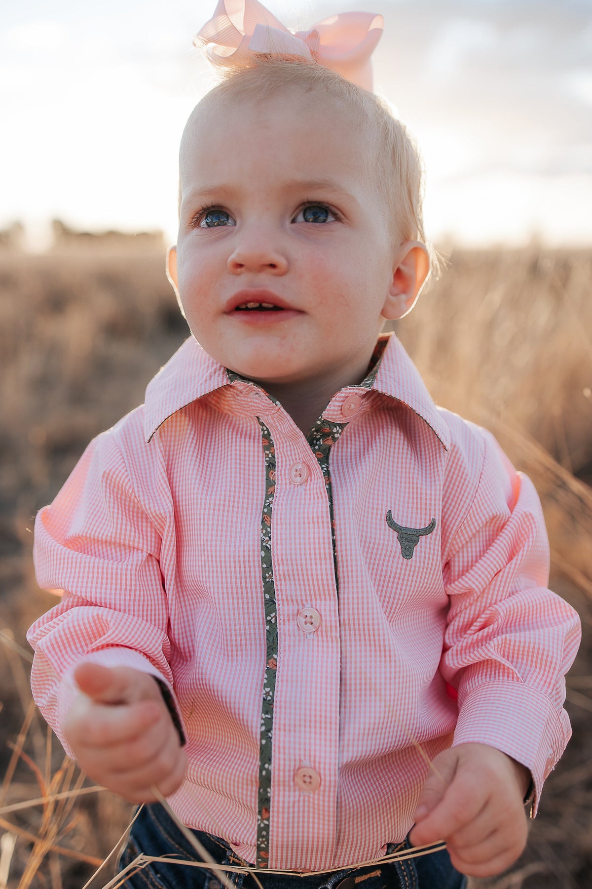 "Chloe" Coral Gingham Long Sleeve Romper-Little Windmill Clothing Co