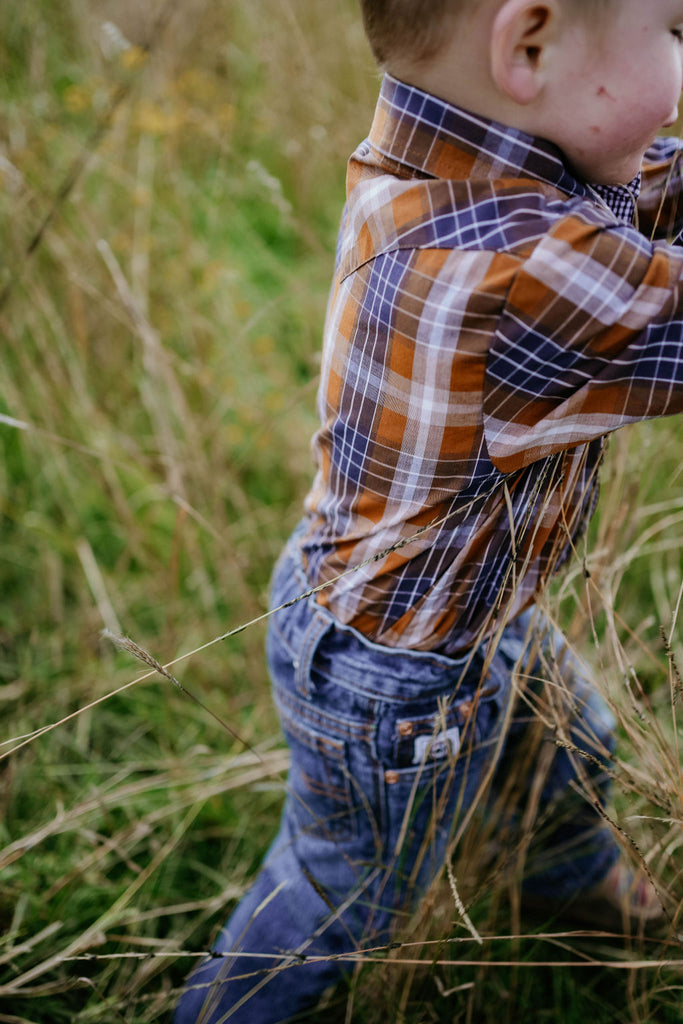 "TJ Baby" Brown Checked Long Sleeve Romper-Little Windmill Clothing Co