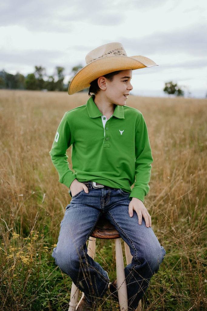 "Rory" Green Go Contrast Long Sleeve Polo-Little Windmill Clothing Co