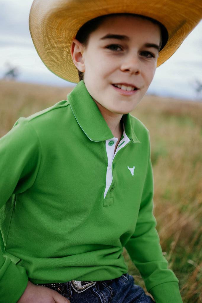 "Rory" Green Go Contrast Long Sleeve Polo-Little Windmill Clothing Co