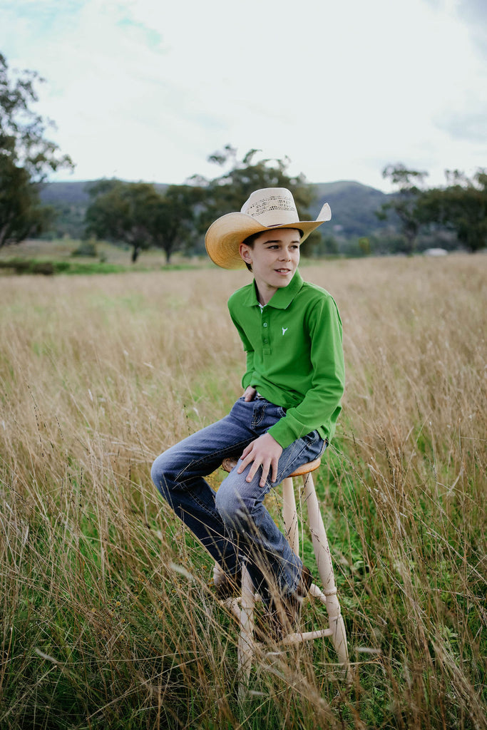 "Rory" Green Go Contrast Long Sleeve Polo-Little Windmill Clothing Co