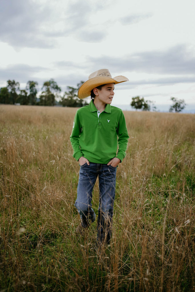 "Rory" Green Go Contrast Long Sleeve Polo-Little Windmill Clothing Co