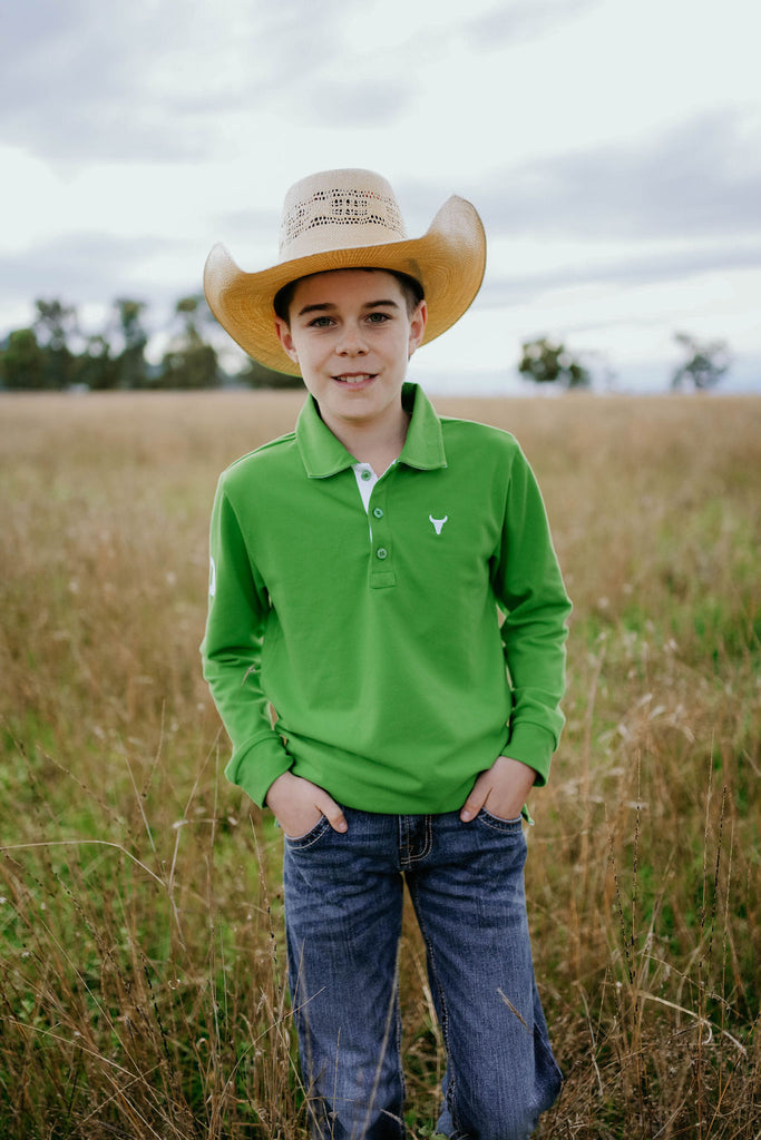 "Rory" Green Go Contrast Long Sleeve Polo-Little Windmill Clothing Co