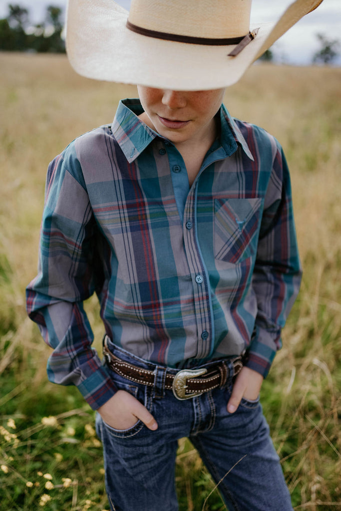 "Jamie Jnr" Checked Storm Blue Boy's Button Down Shirt-Little Windmill Clothing Co