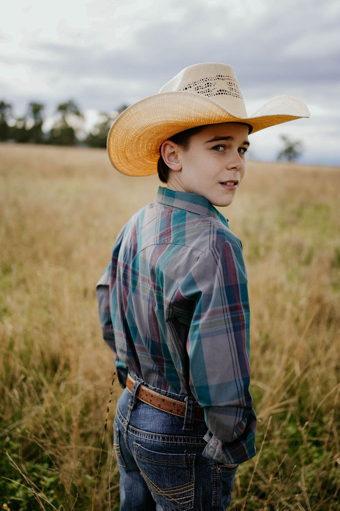 "Jamie Jnr" Checked Storm Blue Boy's Button Down Shirt-Little Windmill Clothing Co