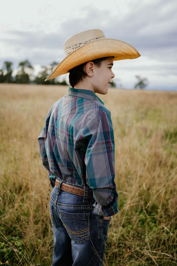 "Jamie Jnr" Checked Storm Blue Boy's Button Down Shirt-Little Windmill Clothing Co