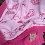 LWCC knit baby blanket duo showing candy pink cotton knit blanket