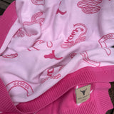 LWCC knit baby blanket duo showing candy pink cotton knit blanket