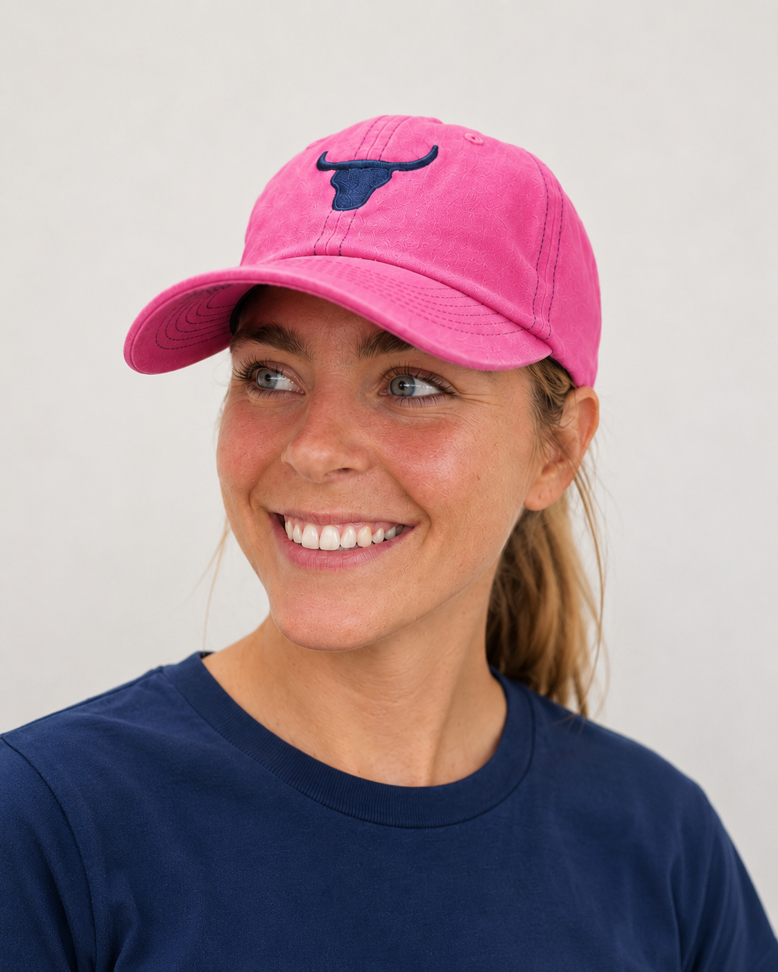 Baseball cap one size side view showing structured country style baseball cap