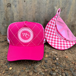 Hot pink quilted cap side profile showing structured quilted design and comfortable brim