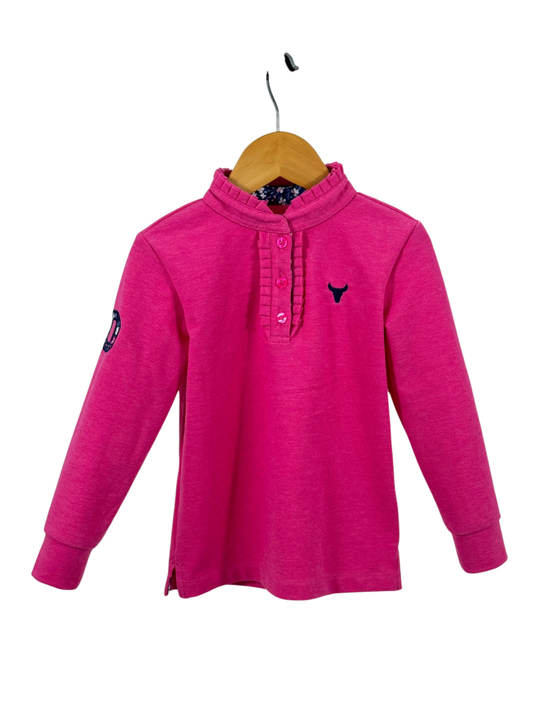 "Hallie" Raspberry Pink Contrast Long Sleeve Polo-Little Windmill Clothing Co