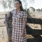 Ladies gingham maxi dress front view