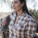 Gingham maxi dress yoke and collar detail