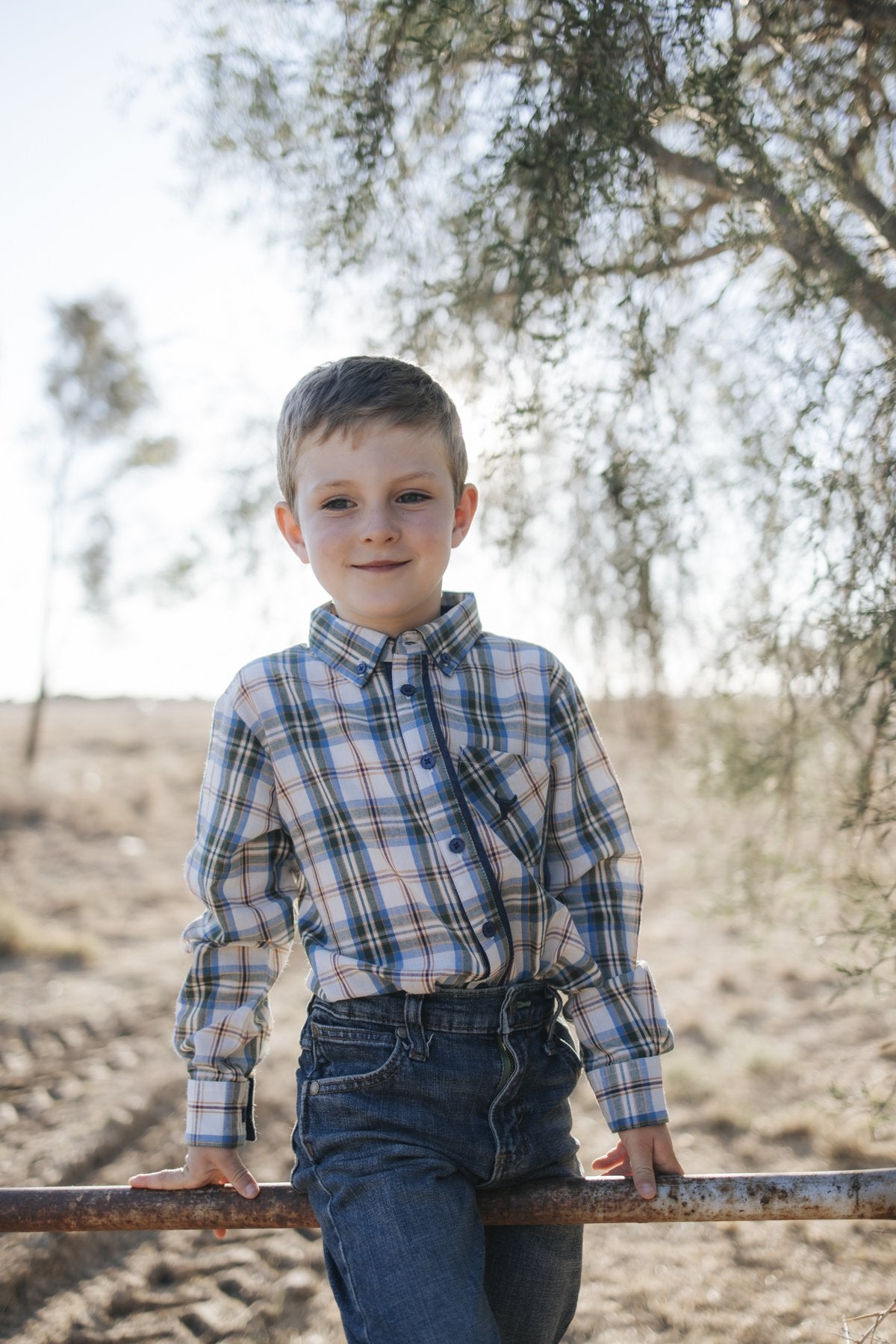 Boys blue plaid western shirt