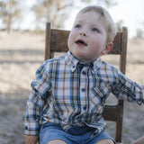 Baby in blue plaid shirt style bodysuit