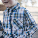 Blue plaid shirt with chest pocket