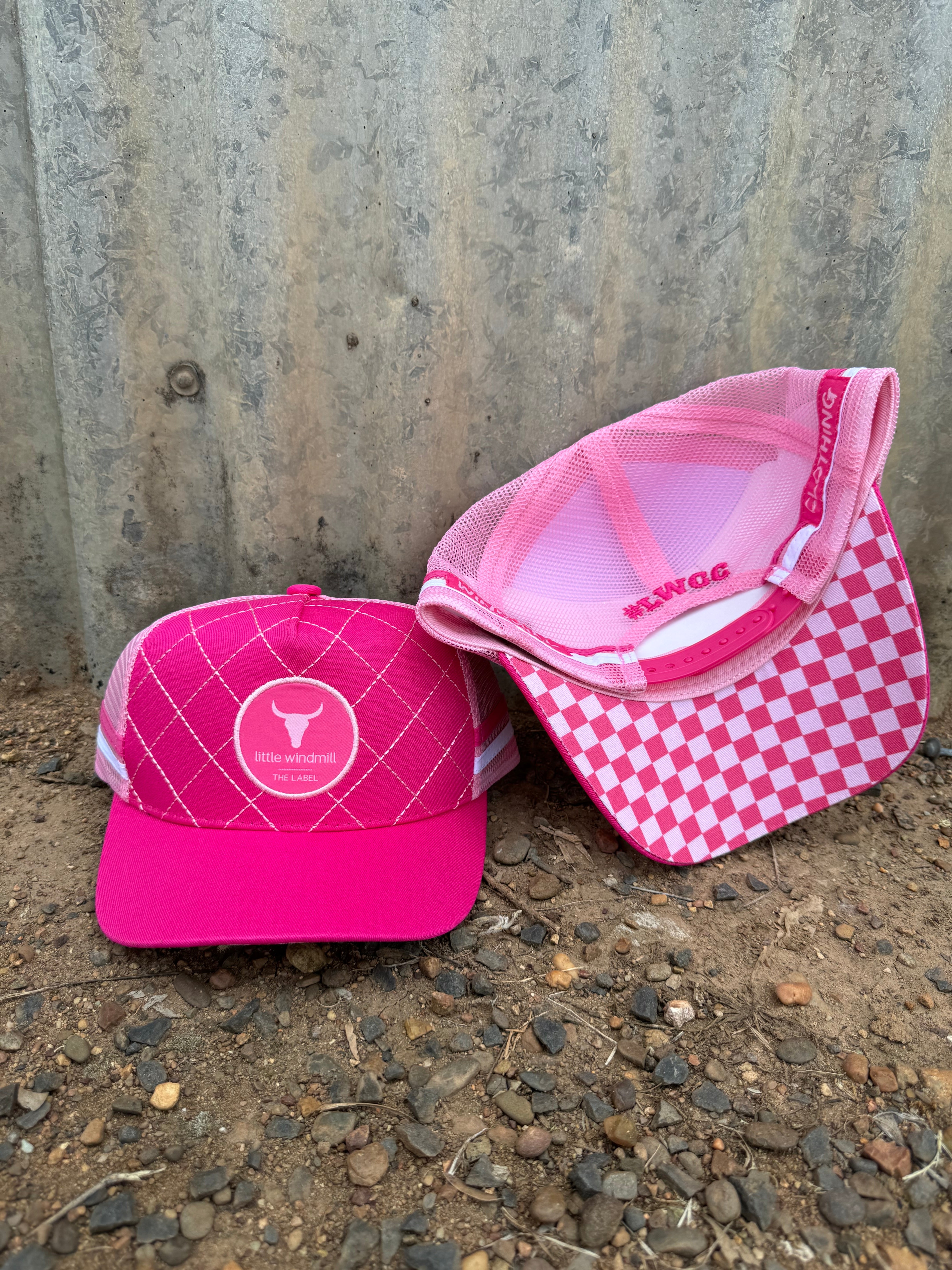 Hot pink quilted cap front view showing stylish quilted pattern in vibrant hot pink for all ages