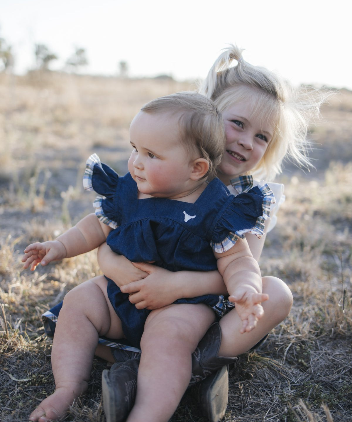 Denim romper with bull head embroidery