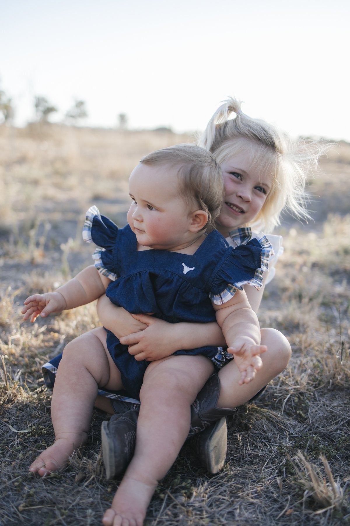 Denim romper with bull head embroidery