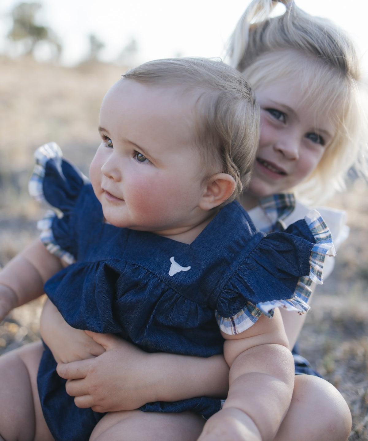 Baby girl denim flutter sleeve romper