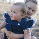 Baby girl denim flutter sleeve romper