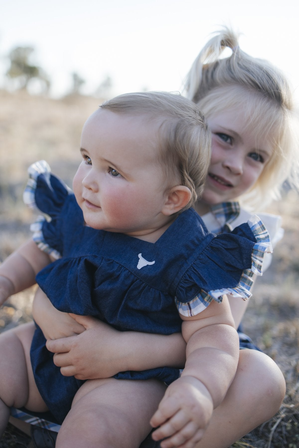 Baby girl denim flutter sleeve romper