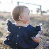 Denim romper back with button closure
