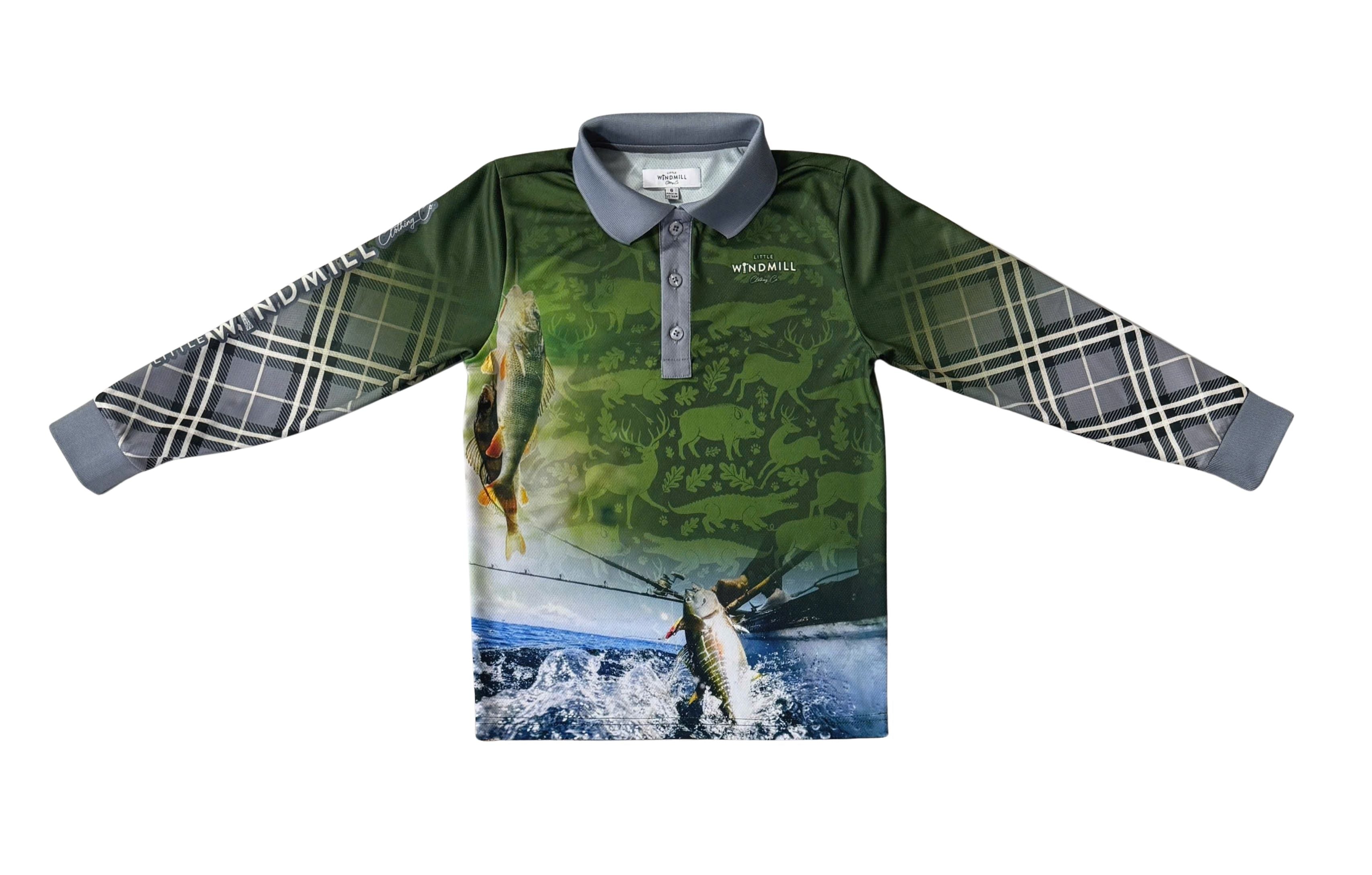Hunting Scrub Green Long Sleeve Fishing Shirt-Little Windmill Clothing Co