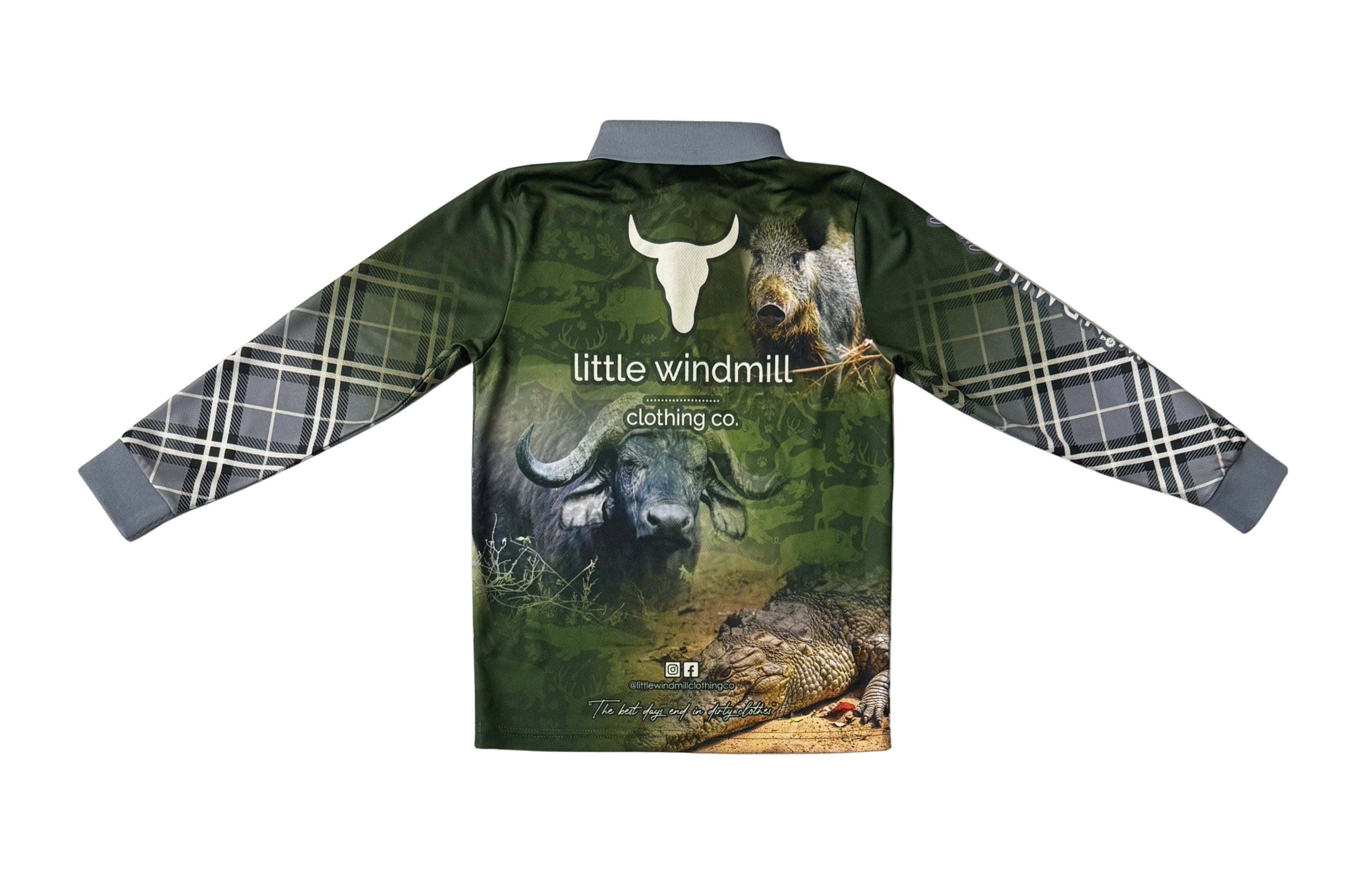 Hunting Scrub Green Long Sleeve Fishing Shirt-Little Windmill Clothing Co