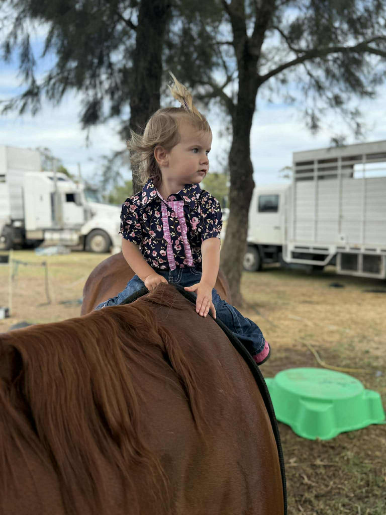 "Harlo" Navy Floral Short Sleeve Romper-Little Windmill Clothing Co