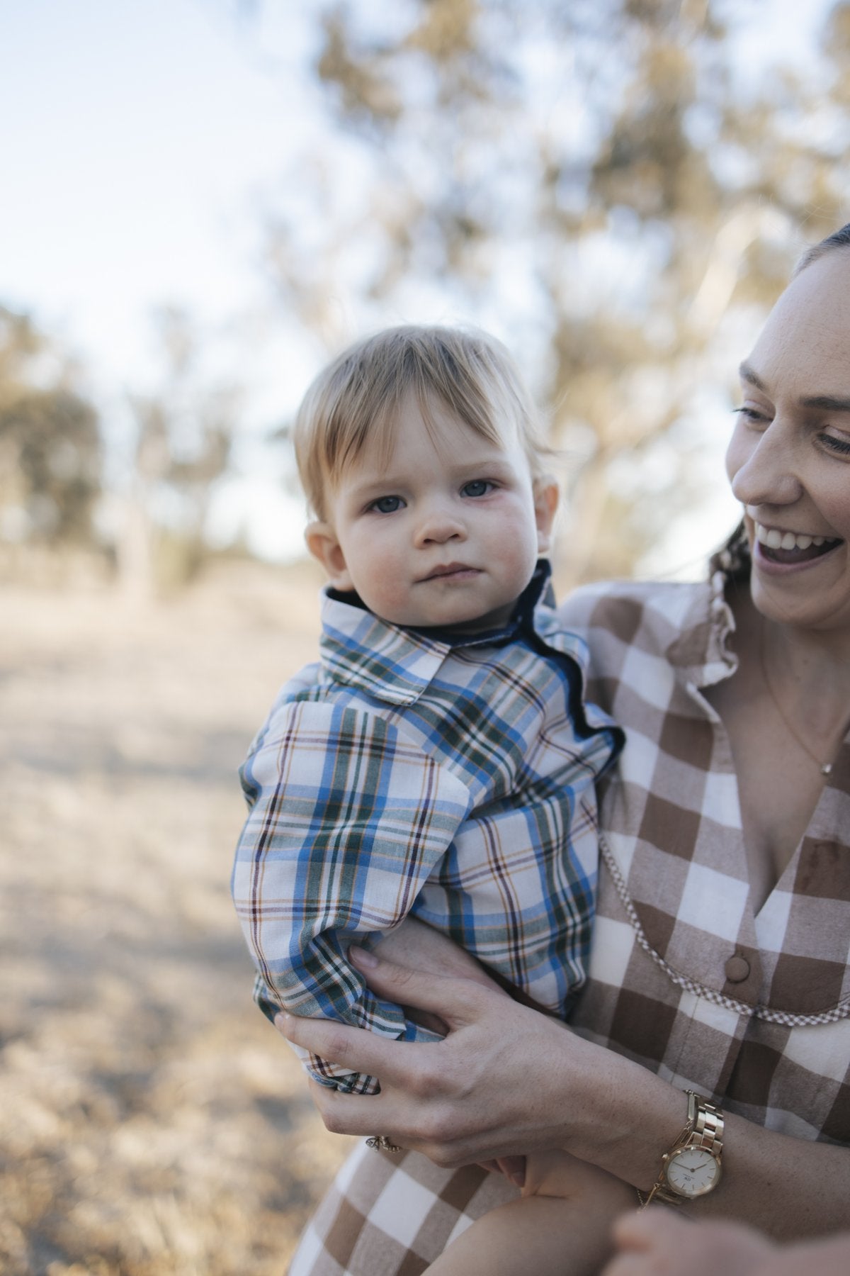 Baby boy blue plaid western bodysuit