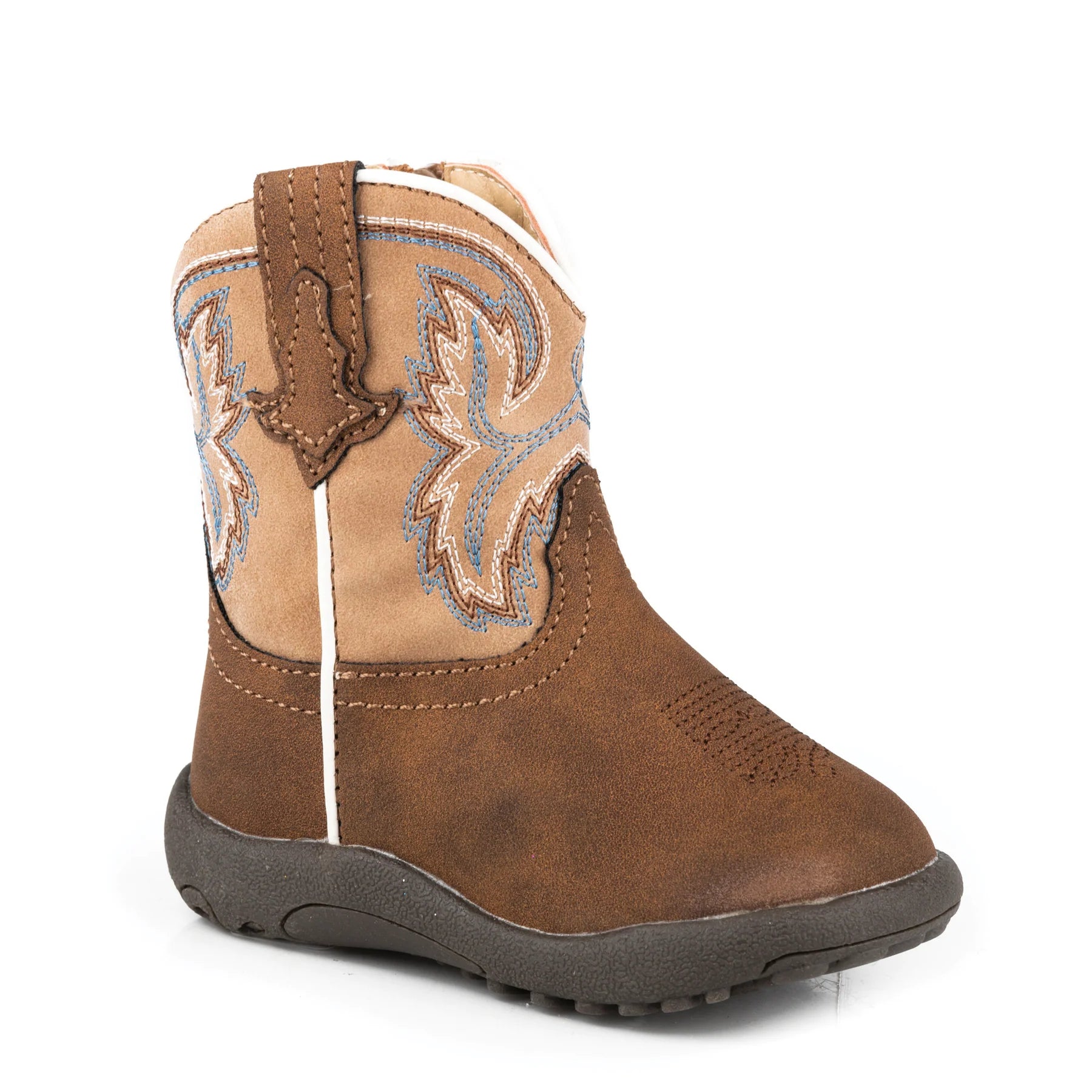 Cowbaby Eastwood brown and tan roper boots showing adorable baby western boots in classic brown and tan leather look