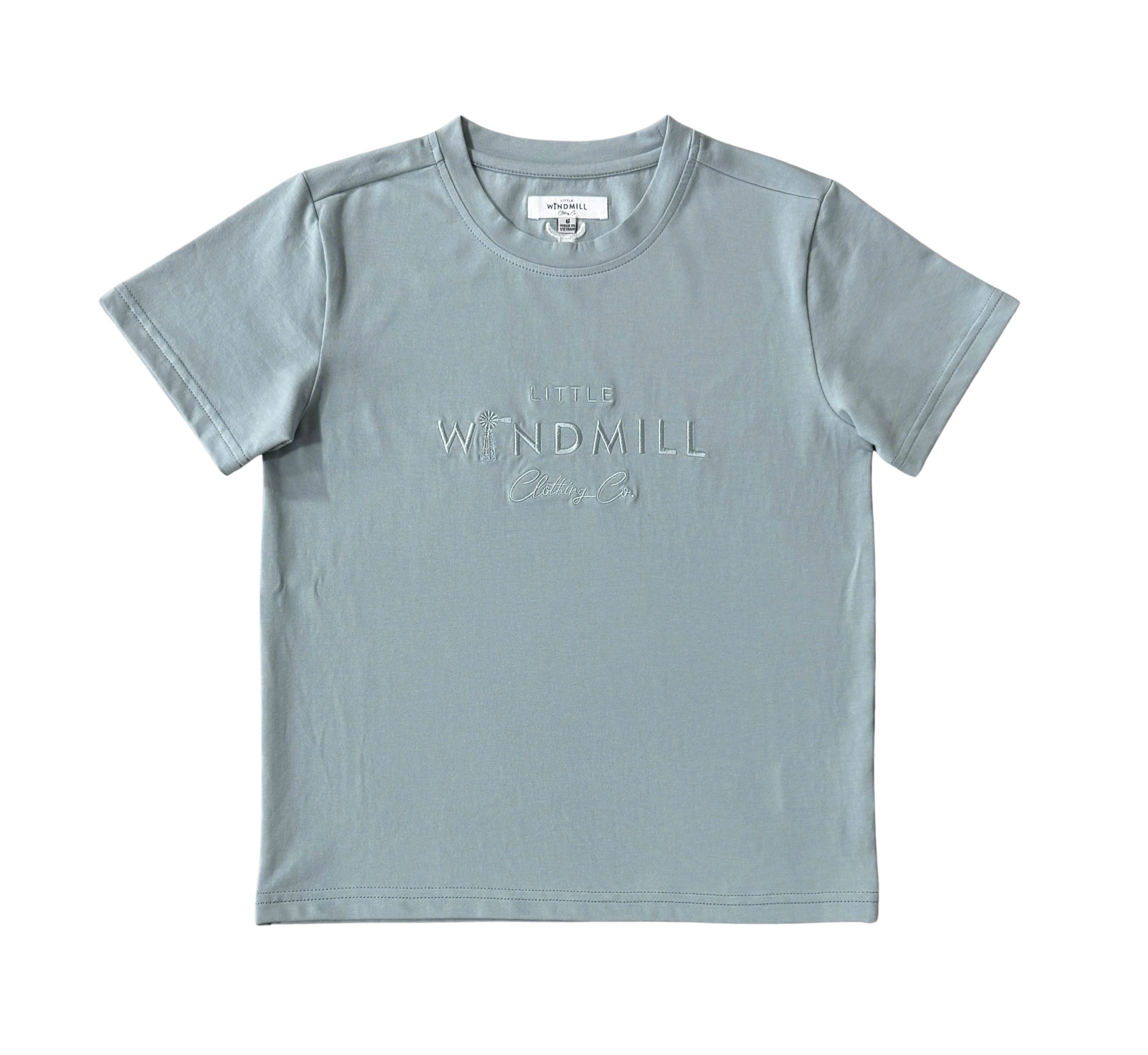 Embroidered Tee - Kids - Powder Blue-Little Windmill Clothing Co