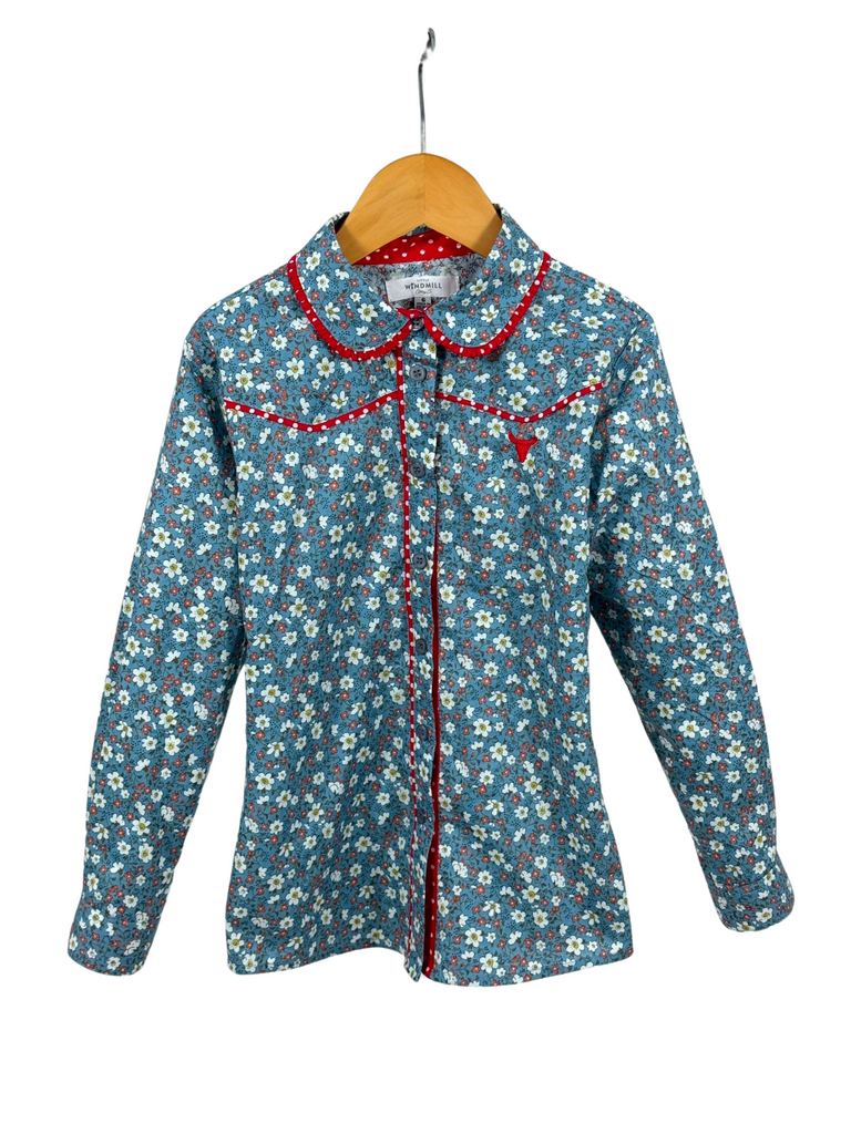 "Paris Jnr" Floral Blues and Red Western Yoke Long Sleeve Shirt-Little Windmill Clothing Co