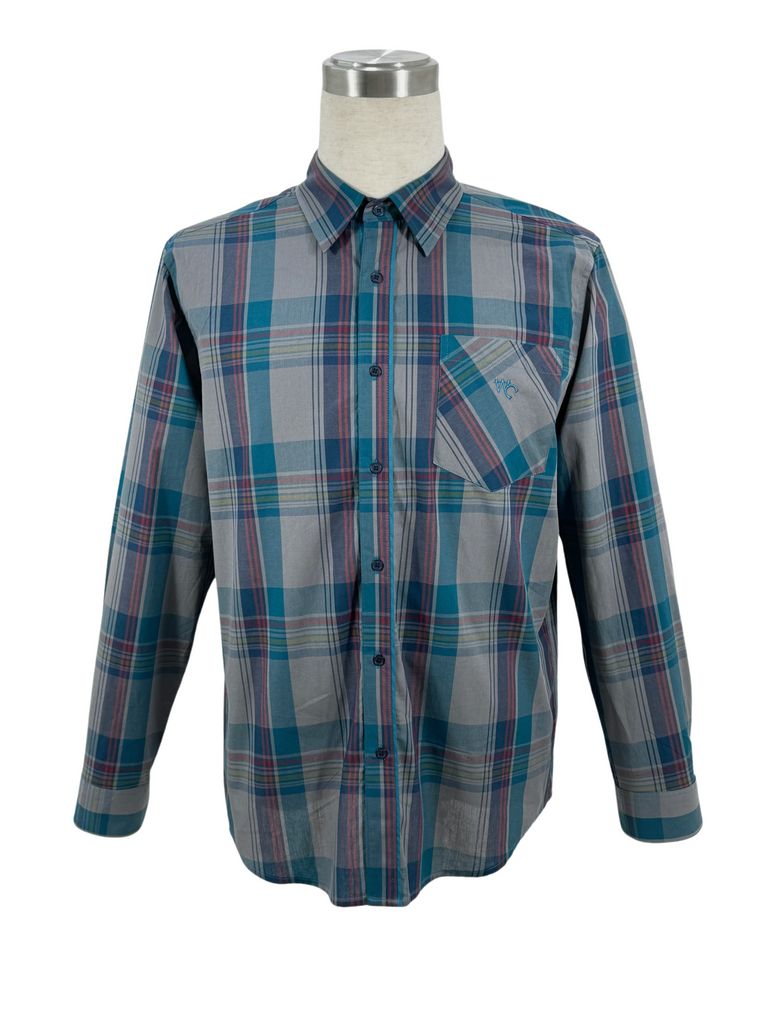 "Jamie" Checked Storm Blue Men's Button Down Shirt-Little Windmill Clothing Co