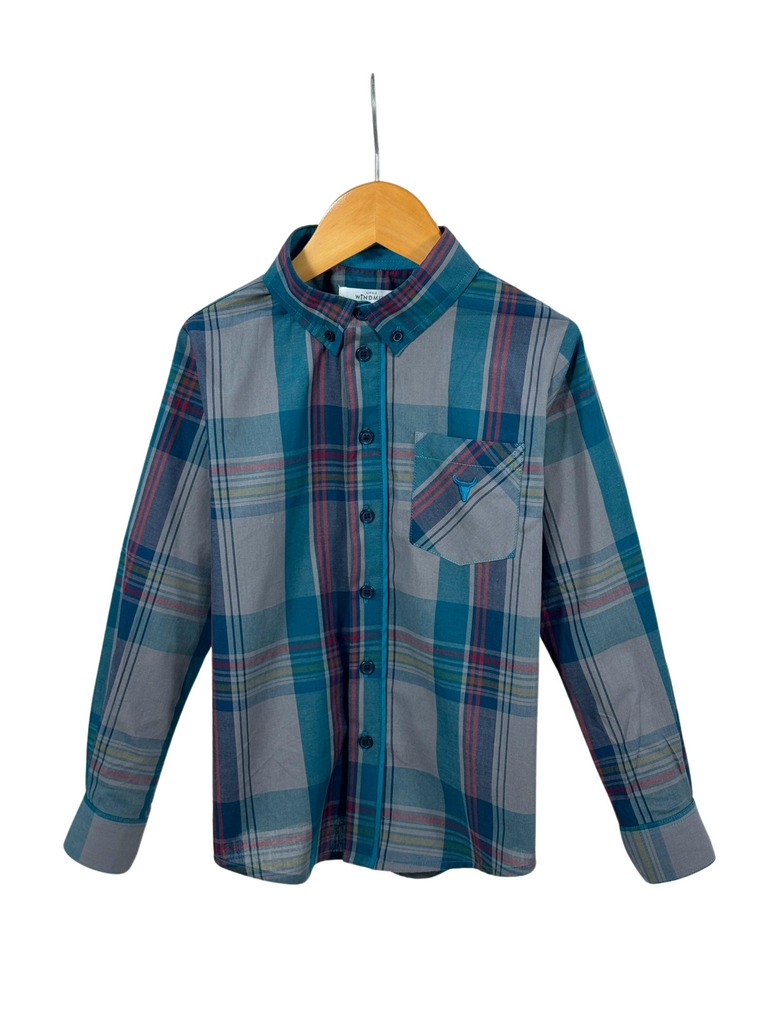 "Jamie Jnr" Checked Storm Blue Boy's Button Down Shirt-Little Windmill Clothing Co