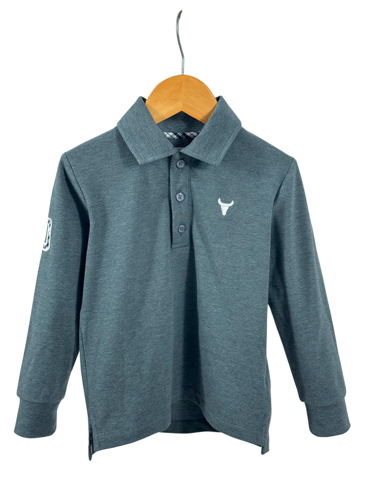 "Logan Jnr" Grey Sky Contrast Long Sleeve Polo-Little Windmill Clothing Co