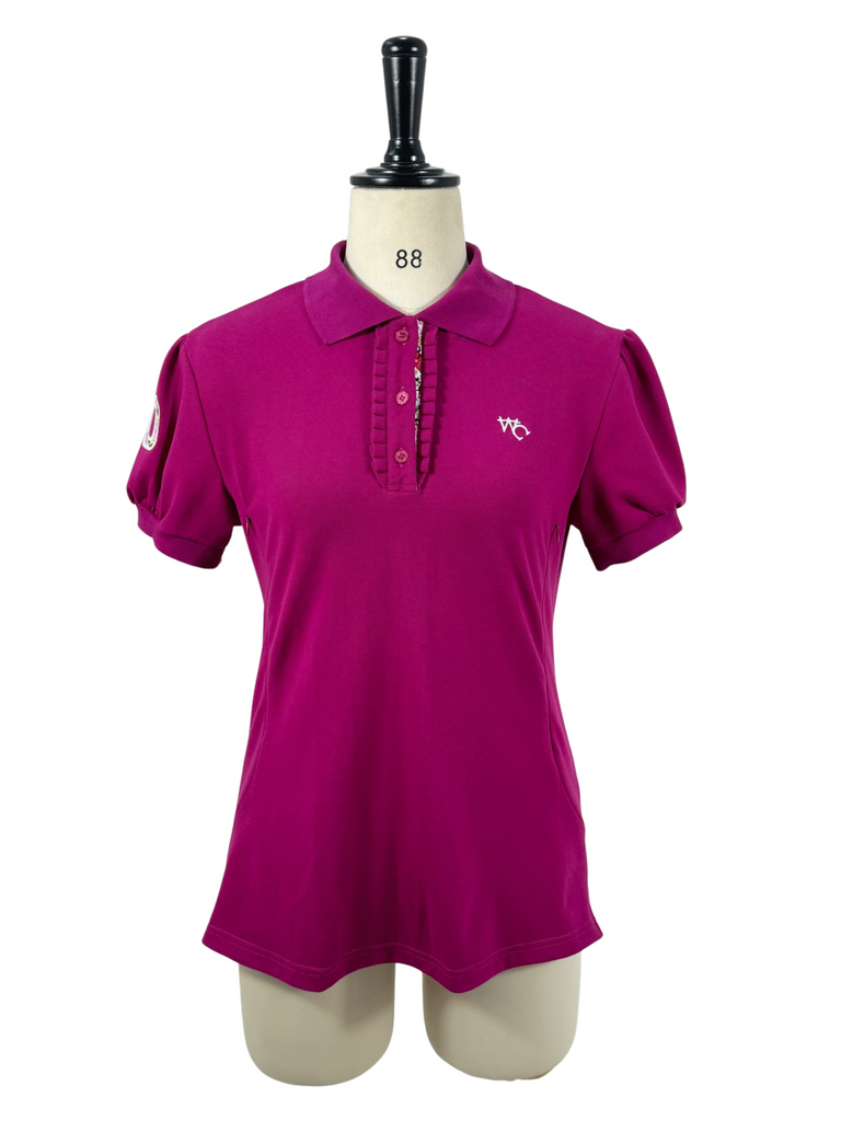 NURSING "Lilly" Relax Fitted Women's Raspberry Floral Contrast Polo-Little Windmill Clothing Co