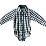 "Cody" Green and Navy Gingham Long Sleeve Romper-Little Windmill Clothing Co