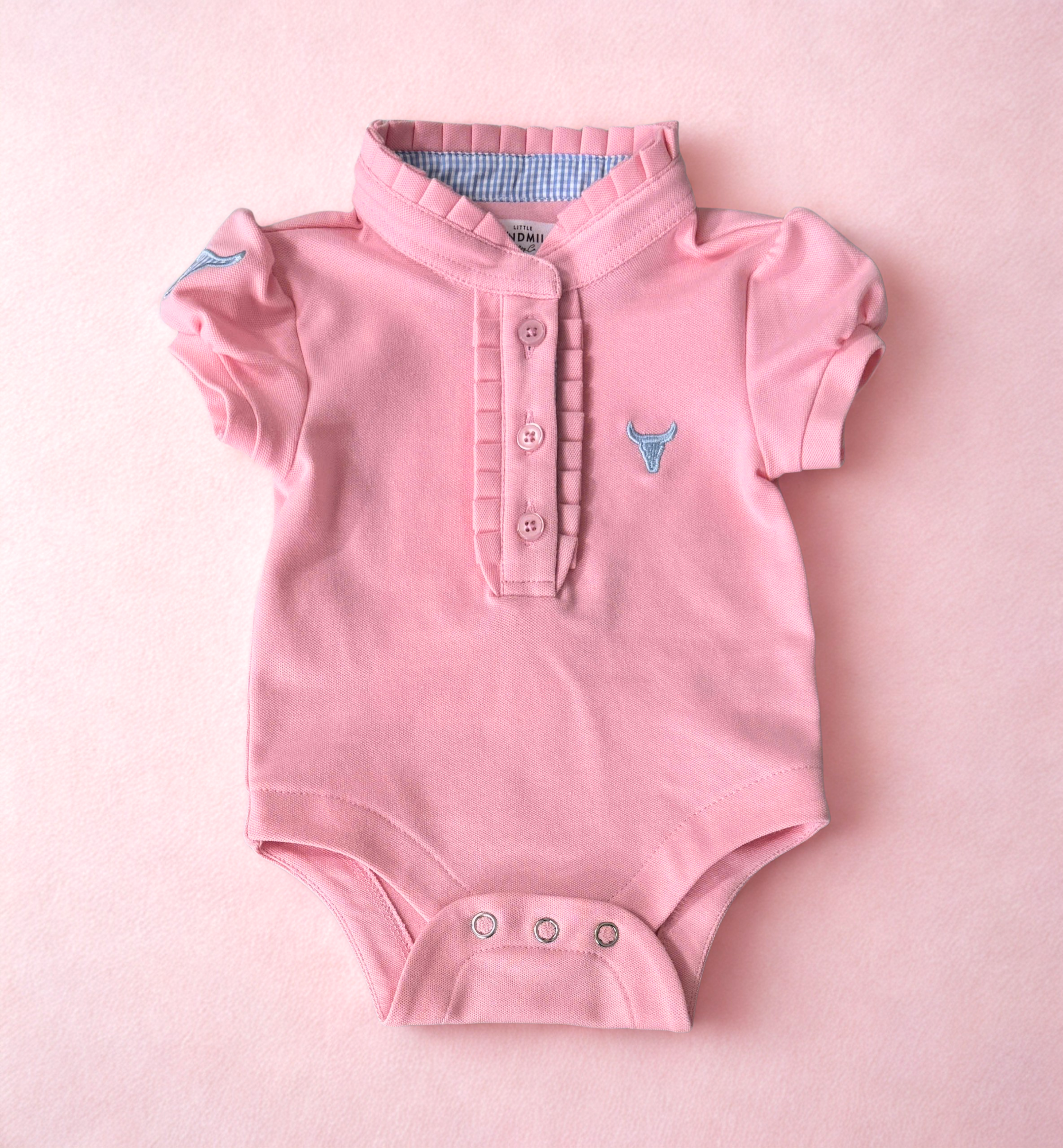 "Kiki Baby" Baby Pink Polo Romper-Little Windmill Clothing Co