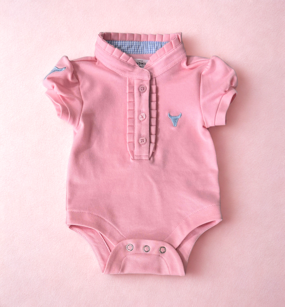 "Kiki Baby" Baby Pink Polo Romper-Little Windmill Clothing Co