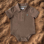 "Clay Baby" Caramel Baby Polo Romper-Little Windmill Clothing Co