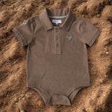 "Clay Baby" Caramel Baby Polo Romper-Little Windmill Clothing Co
