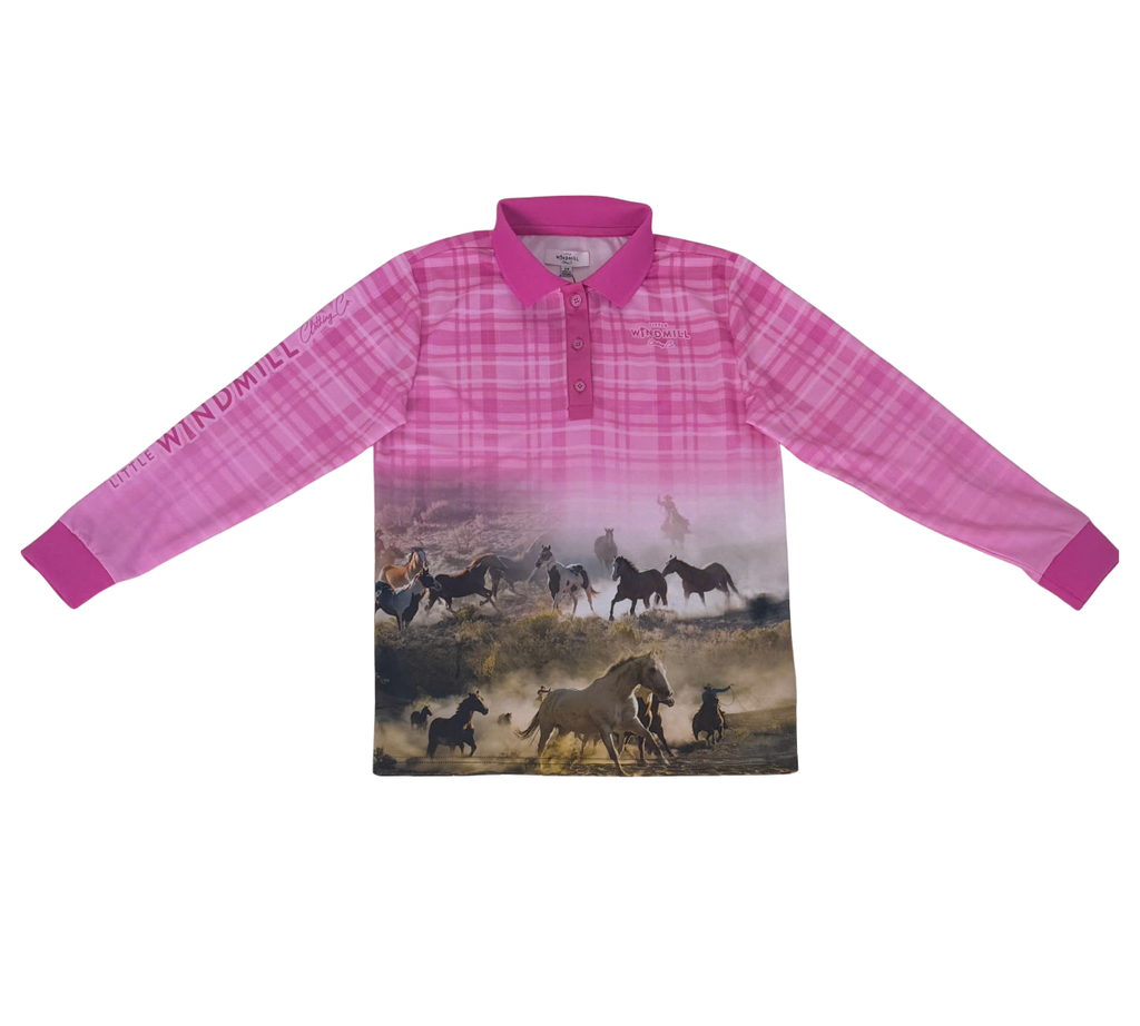 PRE-ORDER Horses Running Fishing Long Sleeve Shirt-Little Windmill Clothing Co