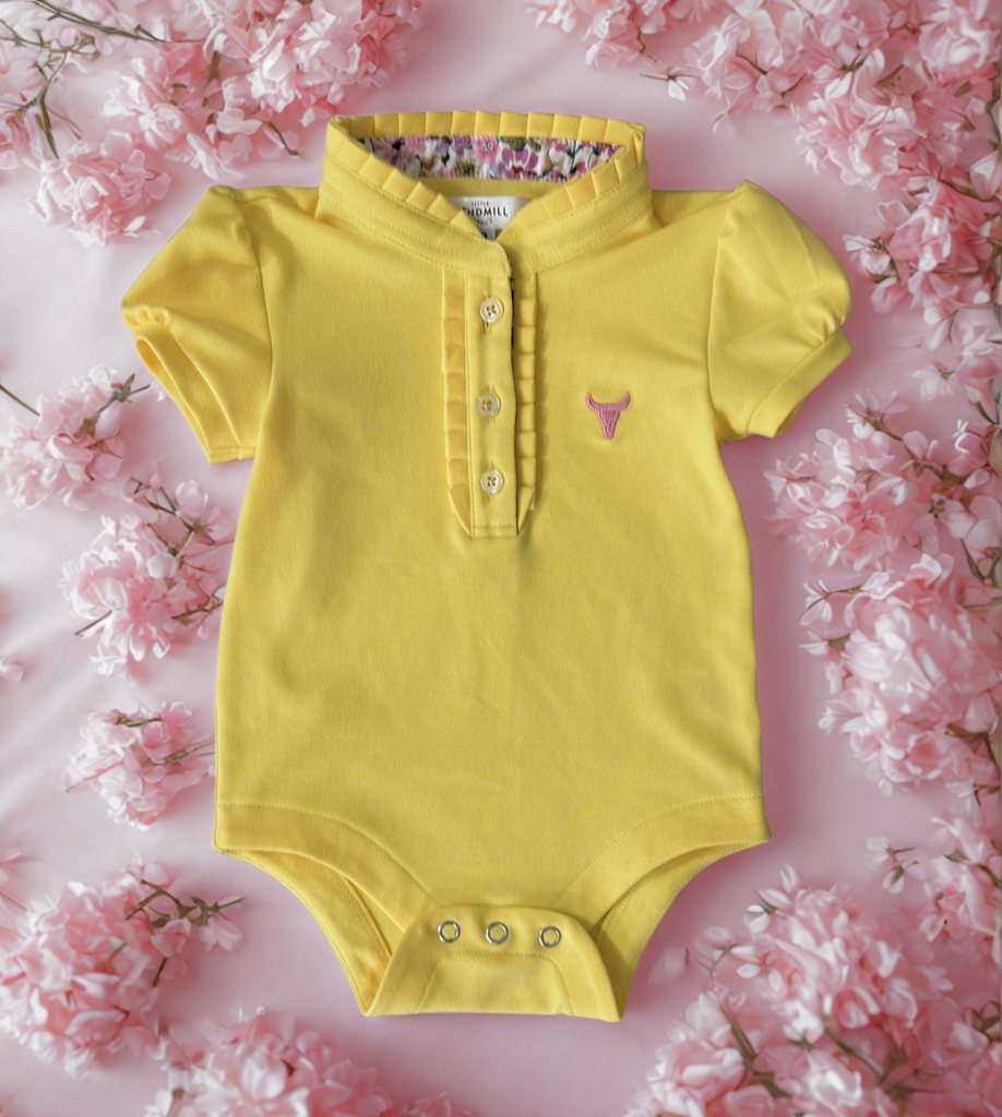 "Larrisa Baby" Butter Yellow Polo Romper-Little Windmill Clothing Co