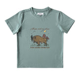 Free Range bison graphic kids tee side view showing relaxed kids tee silhouette