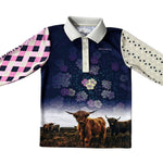 Highlander long sleeve fishing shirt print close-up showing detailed Highlander tartan pattern