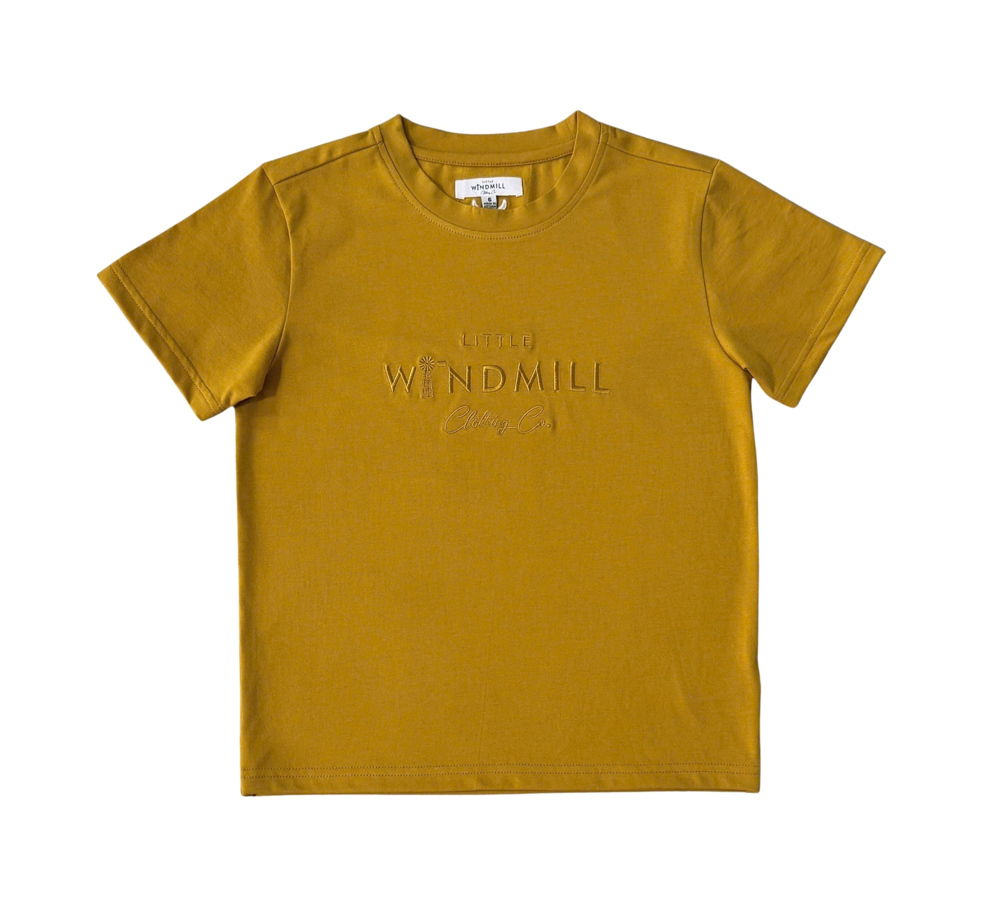 Embroidered Tee - Kids - Mustard-Little Windmill Clothing Co