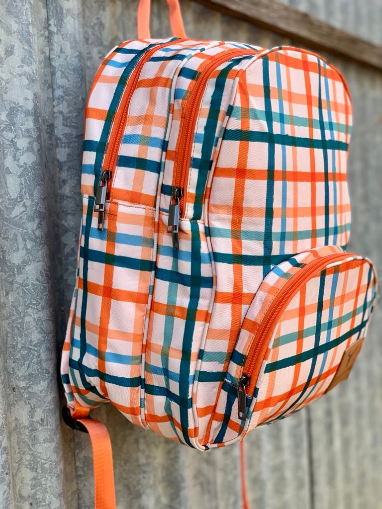 Orange Check Backpack Bag TWO ZIPPER-Little Windmill Clothing Co