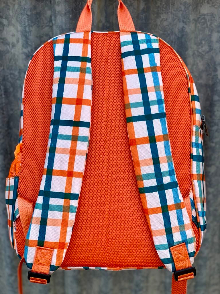 Orange Check Backpack Bag TWO ZIPPER-Little Windmill Clothing Co